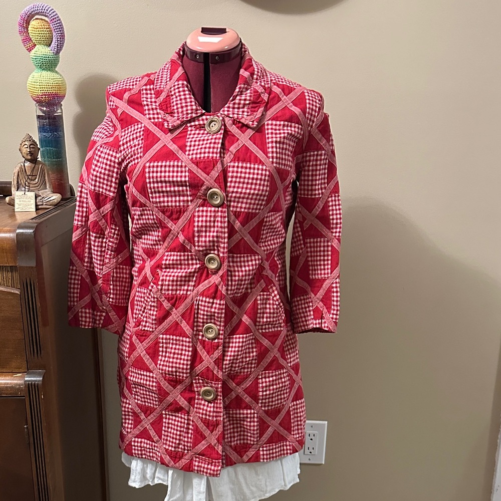 Women’s Red Checked Quilted Coat
